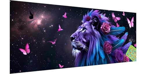 Löwe Diamond Painting Erwachsene Groß XXL 150x50cm, 5D Rose Diamant Painting Bilder, DIY Diamond Painting Eckige Steine Vollbohrer Diamant Malerei Stickerei Kreuzstich Set für Home Wand Dekor F-7 von Kinntn