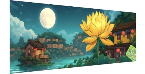 Lotus Diamond Painting Groß 150x50cm, 5D Mond Diamant Painting Bilder Erwachsene Kinder, Diamond Painting Set für Erwachsene und Anfänger, DIY Mosaikherstellung Bastelset für Zimmer Wand Deko, M-0 von Kinntn