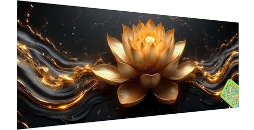 Lotus Diamond Painting Groß 210x70cm, 5D Blume Diamant Painting Bilder Erwachsene Kinder, Diamond Painting Set für Erwachsene und Anfänger, DIY Mosaikherstellung Bastelset für Haus Wand Deko, P-3 von Kinntn