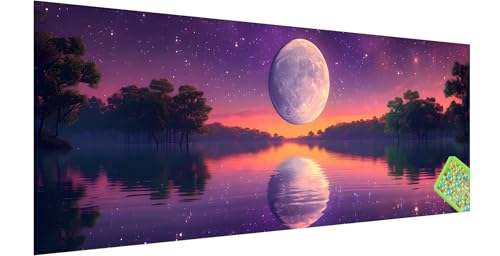 Mond Diamond Painting Erwachsene Groß XXL 150x50cm, 5D See Diamant Painting Bilder, DIY Diamond Painting Eckige Steine Vollbohrer Diamant Malerei Stickerei Kreuzstich Set Geschenke Home Wand Dekor C-4 von Kinntn