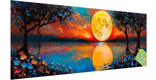 Mond Diamond Painting Erwachsene Groß XXL 240x80cm, 5D See Diamant Painting Bilder, DIY Diamond Painting Eckige Steine Vollbohrer Diamant Malerei Stickerei Kreuzstich Set Geschenke Home Wand Dekor Q-2 von Kinntn