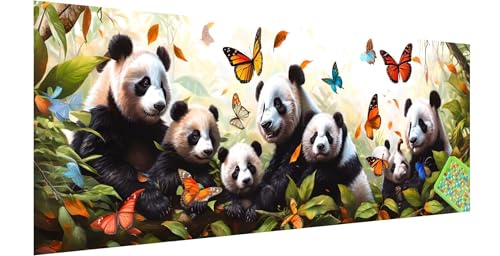 Panda Diamond Painting Groß 120x40cm, 5D Schmetterling Diamant Painting Bilder Erwachsene Kinder, Diamond Painting Set für Erwachsene und Anfänger, DIY Mosaikherstellung Bastelset für Haus Deko, H-2 von Kinntn