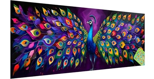 Pfau Diamond Painting Groß 300x100cm, 5D Lila Diamant Painting Bilder Erwachsene Kinder, Diamond Painting Set für Erwachsene und Anfänger, DIY Mosaikherstellung Bastelset für Zimmer Wand Deko, I-0 von Kinntn