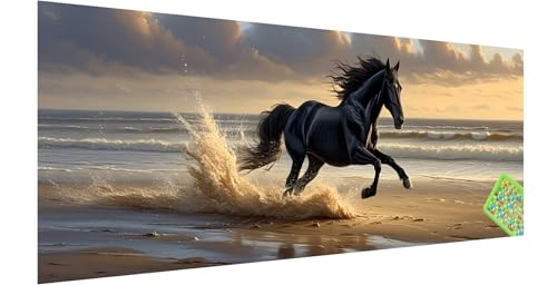 Pferd Diamond Painting Erwachsene Groß XXL 150x50cm, 5D Strand Diamant Painting Bilder, DIY Diamond Painting Eckige Steine Vollbohrer Diamant Malerei Stickerei Kreuzstich Set für Home Wand Dekor Q-7 von Kinntn