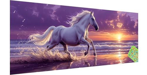 Pferd Diamond Painting Erwachsene Groß XXL 240x80cm, 5D Strand Diamant Painting Bilder, DIY Diamond Painting Eckige Steine Vollbohrer Diamant Malerei Stickerei Kreuzstich Set für Home Wand Dekor R-1 von Kinntn