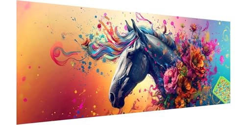 Pferd Diamond Painting Groß 300x100cm, 5D Blume Diamant Painting Bilder Erwachsene Kinder, Diamond Painting Set für Erwachsene und Anfänger, DIY Mosaikherstellung Bastelset für Haus Wanddeko, Z-1 von Kinntn