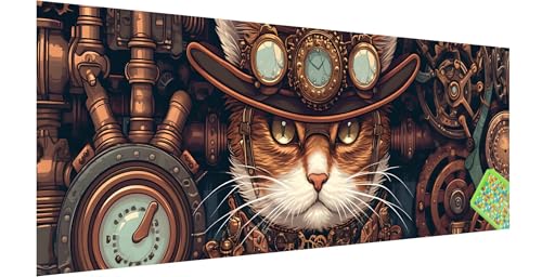 Punk Diamond Painting Erwachsene Groß XXL 120x40cm, 5D Katze Diamant Painting Bilder, DIY Diamond Painting Eckige Steine Vollbohrer Diamant Malerei Stickerei Kreuzstich Set für Home Wand Dekor J-5 von Kinntn