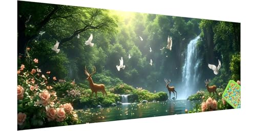 Reh Diamond Painting Erwachsene Groß XXL 180x60cm, 5D Landschaft Diamant Painting Bilder, DIY Diamond Painting Eckige Steine Vollbohrer Diamant Malerei Stickerei Kreuzstich Set für Home Wand Dekor U-5 von Kinntn