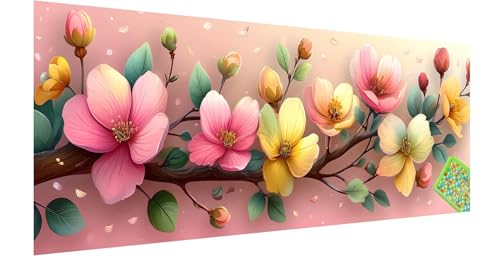 Rosa Diamond Painting Erwachsene Groß XXL 210x70cm, 5D Blume Diamant Painting Bilder, DIY Diamond Painting Eckige Steine Vollbohrer Diamant Malerei Stickerei Kreuzstich Set für Home Wand Dekor J-2 von Kinntn