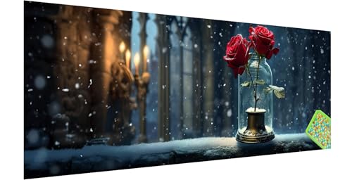 Rose Diamond Painting Erwachsene Groß XXL 120x40cm, 5D Traum Diamant Painting Bilder, DIY Diamond Painting Eckige Steine Vollbohrer Diamant Malerei Stickerei Kreuzstich Set für Home Wand Dekor T-0 von Kinntn