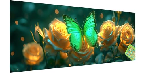 Schmetterling Diamond Painting Erwachsene Groß XXL 120x40cm, 5D Rose Diamant Painting Bilder, DIY Diamond Painting Eckige Steine Vollbohrer Diamant Malerei Stickerei Kreuzstich Set für Wanddeko A-1 von Kinntn