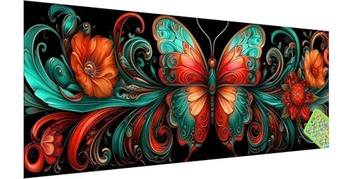 Schmetterling Diamond Painting Groß 90x30cm, 5D Abstrakt Diamant Painting Bilder Erwachsene Kinder, Diamond Painting Set für Erwachsene und Anfänger, DIY Mosaikherstellung Bastelset für Haus Deko, R-0 von Kinntn