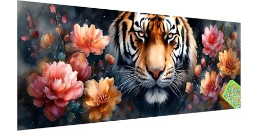 Tiger Diamond Painting Erwachsene Groß XXL 180x60cm, 5D Blume Diamant Painting Bilder, DIY Diamond Painting Eckige Steine Vollbohrer Diamant Malerei Stickerei Kreuzstich Set für Home Wand Dekor F-7 von Kinntn