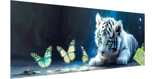 Tiger Diamond Painting Groß 150x50cm, 5D Schmetterling Diamant Painting Bilder Erwachsene Kinder, Diamond Painting Set für Erwachsene und Anfänger, DIY Mosaikherstellung Bastelset für Haus Deko, A-4 von Kinntn