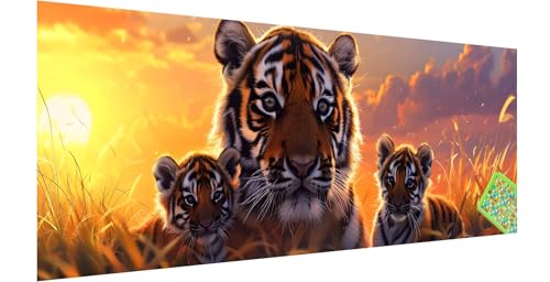 Tiger Diamond Painting Groß 150x50cm, 5D Sonnenuntergang Diamant Painting Bilder Erwachsene Kinder, Diamond Painting Set für Erwachsene und Anfänger, DIY Mosaikherstellung Bastelset für Haus Deko, J-0 von Kinntn