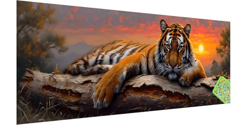 Tiger Diamond Painting Groß 180x60cm, 5D Sonnenuntergang Diamant Painting Bilder Erwachsene Kinder, Diamond Painting Set für Erwachsene und Anfänger, DIY Mosaikherstellung Bastelset für Haus Deko, T-0 von Kinntn