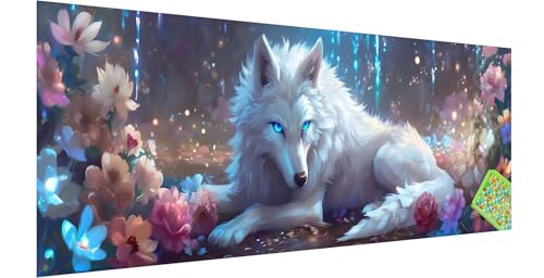 Wolf Diamond Painting Erwachsene Groß XXL 300x100cm, 5D Blume Diamant Painting Bilder, DIY Diamond Painting Eckige Steine Vollbohrer Diamant Malerei Stickerei Kreuzstich Set für Home Wand Dekor G-1 von Kinntn