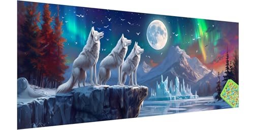 Wolf Diamond Painting Groß 300x100cm, 5D Vollmond Diamant Painting Bilder Erwachsene Kinder, Diamond Painting Set für Erwachsene und Anfänger, DIY Mosaikherstellung Bastelset für Haus Wanddeko, H-3 von Kinntn