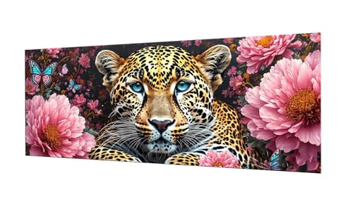 100x250cm Diamond Painting Ewachsene Groß, DIY 5D Diamant Painting Blumen Leopard Bilder Art Bastelset Diamond Painting Kinder Anfänger Stickerei Set, for Home Wall Decor oder Madchen Geschenke F-215 von Kinooge