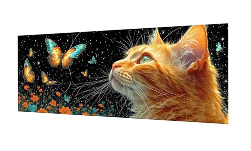 100x250cm Diamond Painting Ewachsene Groß, DIY 5D Diamant Painting Butterfly Cat Bilder Art Bastelset Diamond Painting Kinder Anfänger Stickerei Set, for Home Wall Decor oder Madchen Geschenke F-203 von Kinooge