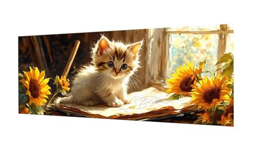 100x250cm Diamond Painting Ewachsene Groß, DIY 5D Diamant Painting Cat Sonnenblume Bilder Art Bastelset Diamond Painting Kinder Anfänger Stickerei Set, for Home Wall Decor oder Madchen Geschenke F319 von Kinooge