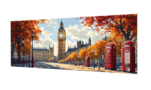 100x250cm Diamond Painting Ewachsene Groß, DIY 5D Diamant Painting London Street View Bilder Art Bastelset Diamond Painting Kinder Anfänger Stickerei Set, for Home Wall Decor, Madchen Geschenke F-310 von Kinooge