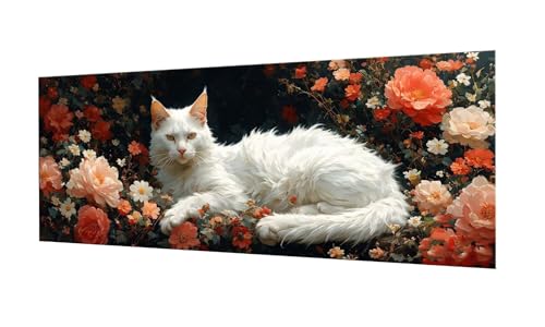 100x250cm Diamond Painting Ewachsene Groß, DIY 5D Diamant Painting Weiße Katze Bilder Art Bastelset Diamond Painting Kinder Anfänger Stickerei Set, for Home Wall Decor oder Madchen Geschenke F-17 von Kinooge