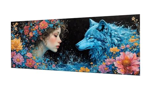 100x250cm Diamond Painting Ewachsene Groß, DIY 5D Diamant Painting Wolf Blume Bilder Art Bastelset Diamond Painting Kinder Anfänger Stickerei Set, for Home Wall Decor oder Madchen Geschenke F-293 von Kinooge