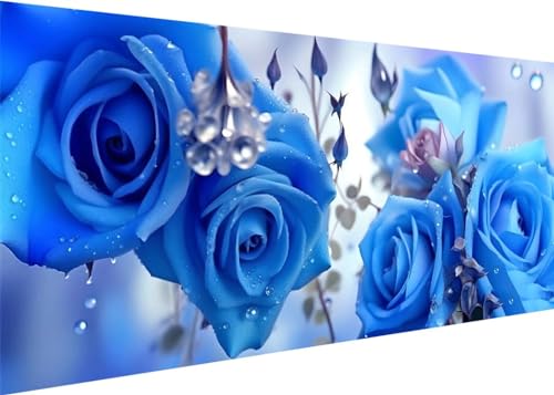 100x50cm Diamond Painting Ewachsene Groß, DIY 5D Diamant Painting Blume Blaue Rosen Bilder Art Bastelset Diamond Painting Anfänger Stickerei Set, for Home Wall Decor oder Madchen Geschenke G143 von Kinooge