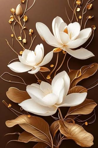 5D DIY Diamond Art Painting Kits Vollbohrer, Kristall Strass Diamant Stickerei Leinwand Malerei Bilder Painting nach Zahlen für Erwachsene Kinder Wohnwand Dekorieren - (Weiß Magnolia) 20x30cm I-21 von Kinooge