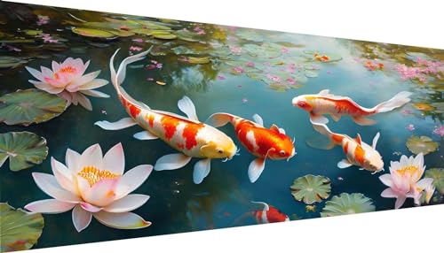 Diamant Painting Bilder, DIY 5D Diamond Painting Erwachsene Groß Stickerei Malen Nach Zahlen Kit Full Gem Art Daiments Dots Painting Kunsthandwerk Deko Diamant Malerei (Koi Lotus 100x40cm) Y-229 von Kinooge