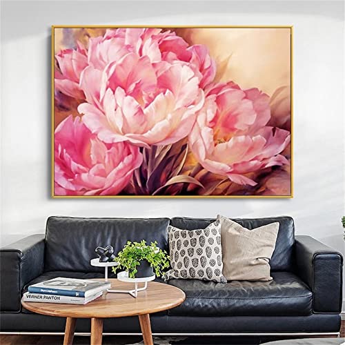 Diamond Painting, 5D DIY Cross Stickerei Malerei Rosa Pfingstrose Bilder Kits 30x90cm Square Diamanten Erwachsene/Kinder Ideale Christmas Dekor Gift, Wohnzimmer/Büro/Wand Und Eingang Dekor R-2882 von Kinooge