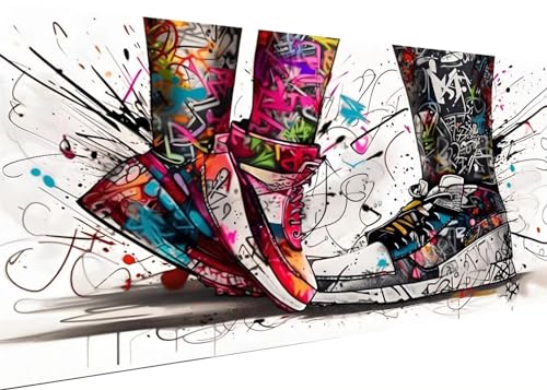 Diamond Painting Graffiti Schuhe Diamond Art Painting Full Zubehör, DIY 5D Diamant Painting Bilder Erwachsene Groß Stickerei Kreuzstich Diamant Malerei Art Craft Wanddekoration 50x25cm F-222 von Kinooge