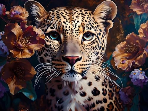 Leopard Blume -Malen nach Zahlen für Erwachsene, DIY digitales Ölgemälde Set auf Leinwand mit Pinseln und Acrylpigment, Teenager Geschenkideen Artwork für Heimdekoration, 60x80cm (ohne Rahmen) H-595 von Kinooge