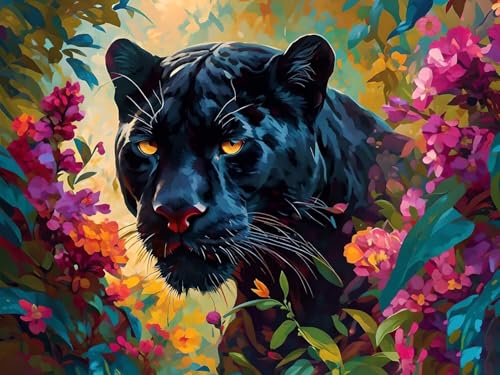 Malen Nach Zahlen Erwachsene Blume Schwarzer Panther, Paint by Numbers Malen Nach Zahlen Anfänger, DIY mit Pinseln und Acrylfarben Handgemalt Ölgemälde für Home Décor, Ohne Rahmen, 40x50cm G-700 von Kinooge