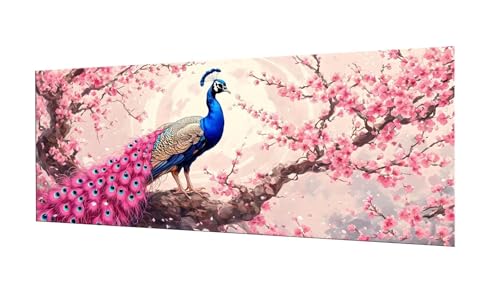 Pfau Blume Diamond Painting Erwachsene Groß XXL 80x200cm, DIY 5D Diamant Painting Bilder kinder Malen Nach Zahlen Set, Diamond Art Full Diamant Malerei Kunst Basteln für Home Wand Dekor F-281 von Kinooge