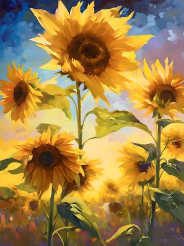 Sonnenblumen Blumen -Malen nach Zahlen für Erwachsene, DIY digitales Ölgemälde Set auf Leinwand mit Pinseln und Acrylpigment, Geschenkideen Artwork für Heimdekoration, 60x80cm (ohne Rahmen) H-502 von Kinooge