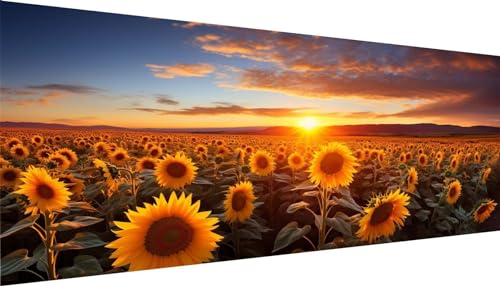 Sonnenuntergang Sonnenblume Diamond Painting Erwachsene Groß XXL 125x50cm, DIY 5D Diamant Painting Bilder Malen Nach Zahlen Set, Diamond Art Full Diamant Malerei Kunst Basteln für Home Wand Dekor E-27 von Kinooge