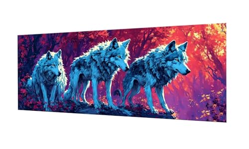 Tier Wolf Diamond Painting Erwachsene Groß XXL 50x125cm, DIY 5D Diamant Painting Bilder kinder Malen Nach Zahlen Set, Diamond Art Full Diamant Malerei Kunst Basteln für Home Wand Dekor F-107 von Kinooge