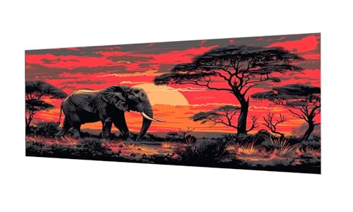 Tiere Elefanten Diamond Painting Erwachsene Groß XXL 50x125cm, DIY 5D Diamant Painting Bilder kinder Malen Nach Zahlen Set, Diamond Art Full Diamant Malerei Kunst Basteln für Home Wand Dekor F-104 von Kinooge