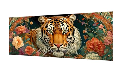 Tiger Blume Diamond Painting Erwachsene Groß XXL 80x200cm, DIY 5D Diamant Painting Bilder kinder Malen Nach Zahlen Set, Diamond Art Full Diamant Malerei Kunst Basteln für Home Wand Dekor F-297 von Kinooge