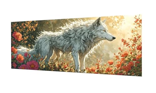 Wolf Blume Diamond Painting Erwachsene Groß XXL 80x200cm, DIY 5D Diamant Painting Bilder kinder Malen Nach Zahlen Set, Diamond Art Full Diamant Malerei Kunst Basteln für Home Wand Dekor F-292 von Kinooge