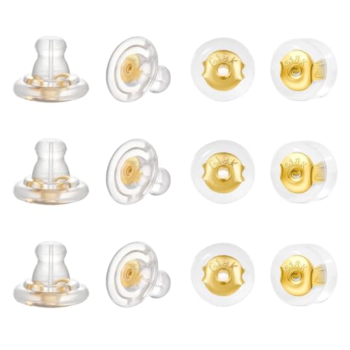 Kinretixia 12 Stück 18K Gold Ohrring Verschlüsse, Hypoallergener Silikon-Ersatz für Ohrstecker, Sicherer Halt für hängende Ohren, Hanging Ears Hypoallergenic Earring von Kinretixia