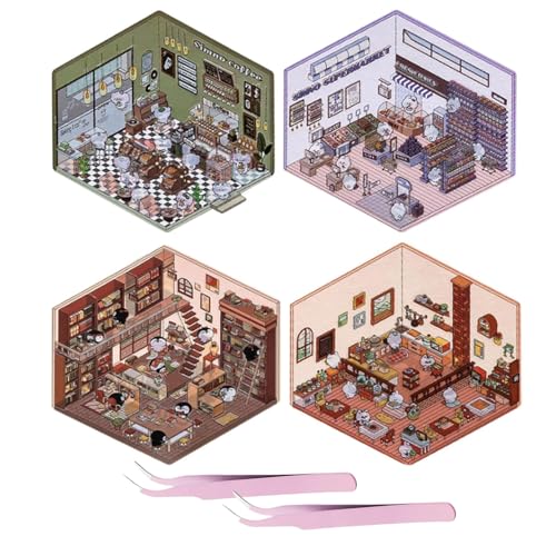 Kinretixia 4 Stück DIY 3D-Hausaufkleber, Aesthetic Room Decor Sticker Set, Perfekt Für Clean Girl Aesthetic Und Schulbedarf, Einzigartige Aufkleber Für Individualität von Kinretixia