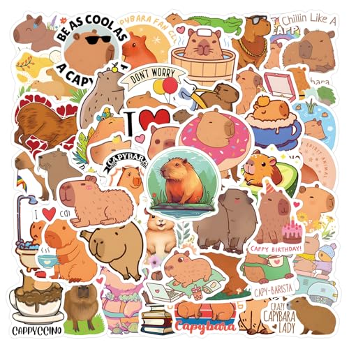 Kinretixia 60 Stück wasserdichte Capybara Sticker Set Für Kinder, Vinyl-Aufkleber, Bunt Und Kratzfest, Ideal Für DIY-Dekorationen Auf Laptop, Auto, Skateboard von Kinretixia