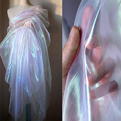 2.7 m magischer Regenbogen-Laser-Farbverlauf, Organza-Spitzenstoff, schillernder holografischer Gaze-Stoff für Hochzeitskleid, Vorhang, DIY-Zubehör, Heimdekoration (magisches Weiß) von Kinsde