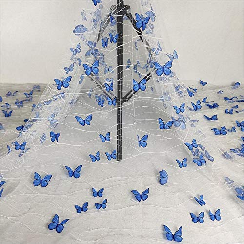 3D Vivid Schmetterlinge Mesh Spitze Stoff Französische Tüll Spitze für DIY Hochzeit Kleid Kostüm Zubehör Blumenmädchen Kleid Brautschleier Heimdekoration (weiß + blau) von Kinsde