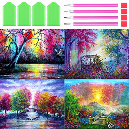 Kinsinder 4 Stück 5D Diamond Painting Set, DIY Diamond Painting Erwachsene, Diamant Painting Bilder Full Drill für Home Wand Decor 30x40cm (Waldlandschaft) von Kinsinder