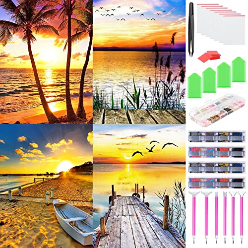 Kinsinder 4 Stück 5D Diamond Painting Set, DIY Diamond Painting Erwachsene, Diamant Painting Bilder für Home Wand Decor 30x40cm (Landscape) von Kinsinder