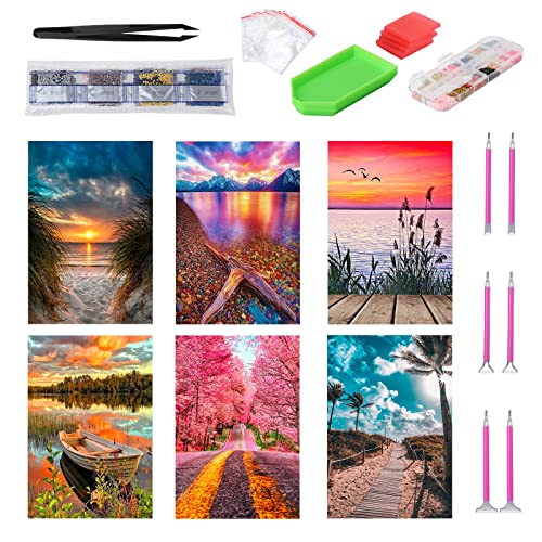 Kinsinder 6 Stück 5D Diamond Painting Set, DIY Diamond Painting Erwachsene, Diamant Painting Bilder Full Drill für Home Wand Decor 30x40cm (Landscape) von Kinsinder